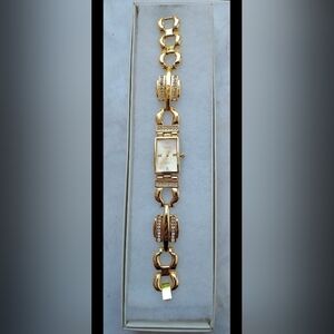 Elegant Gold-Tone Bracelet Watch & CZ